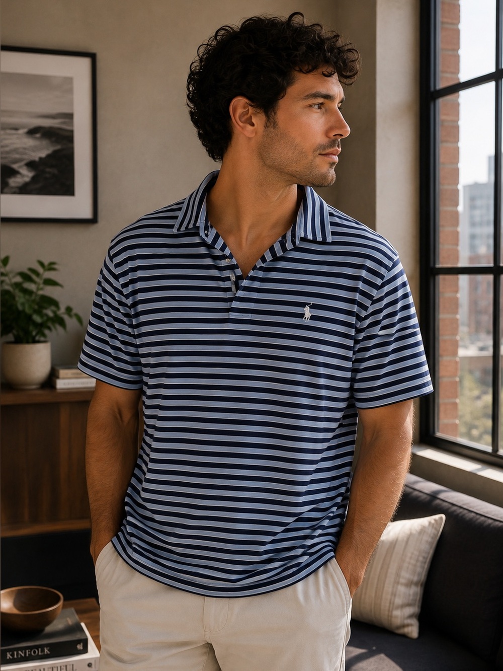Polo Ralph Lauren Striped Polo Shirt Navy Blue XL